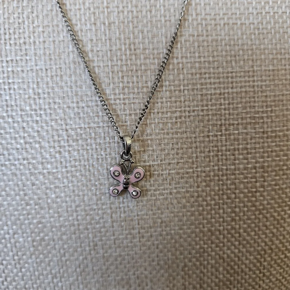 Lia Sophia Vintage Dainty Charming Pink Butterfly Pendant Necklace Charm Girls